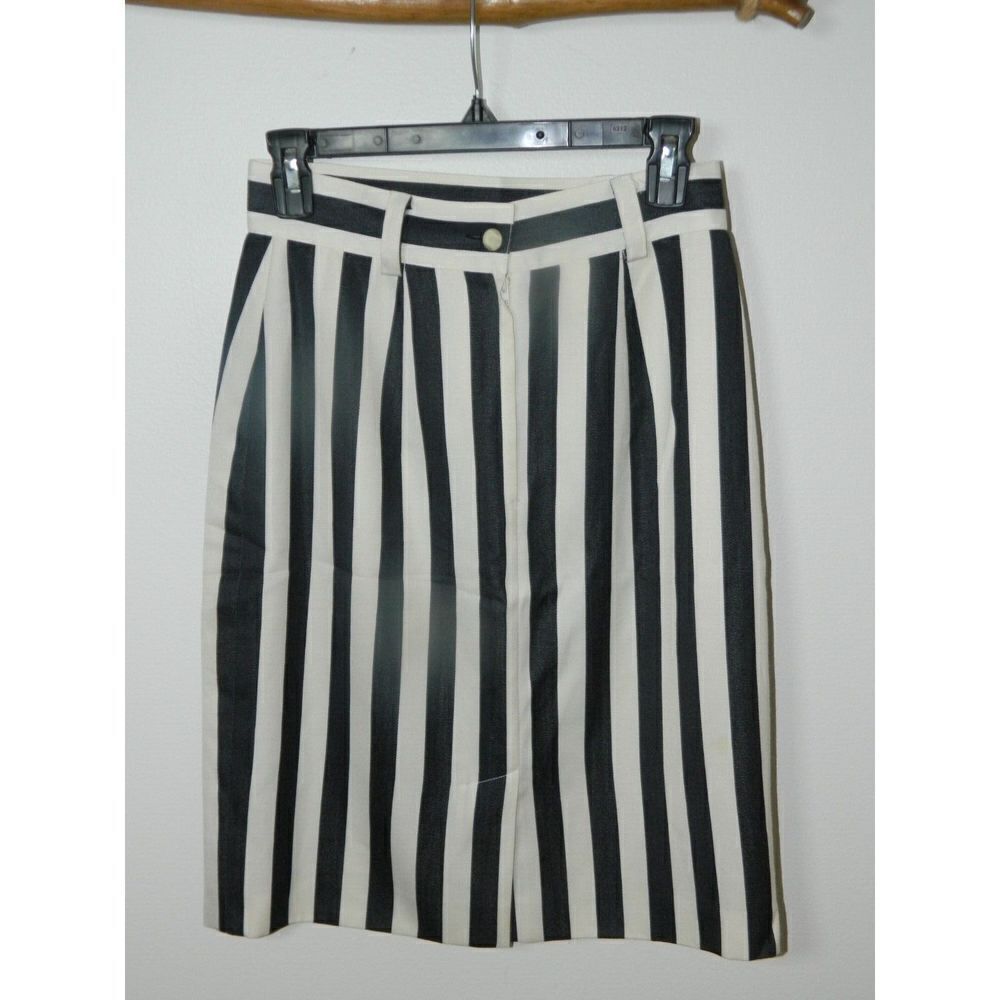 Mondi Skirt Size 36 Black White Stripped Wool Blend Vintage Slit Back Mini - Picture 4 of 7